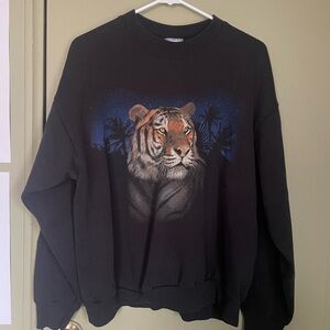 Rare VTG Lee Black Tiger Double sided Graphic Sweatshirt Sz L